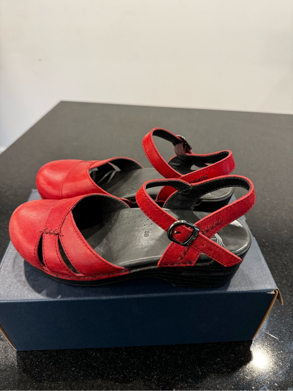 DANSKO Cherry Red Women's Comfort Sandals with Adjustable Ankle Strap Sz. 39